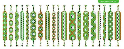 set di fili o perline di braccialetti dell'amicizia fatti a mano con kiwi verde. tutorial sul modello normale macramè. vettore