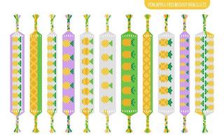 braccialetti dell'amicizia fatti a mano con ananas giallo set di fili o perline. tutorial sul modello normale macramè. vettore