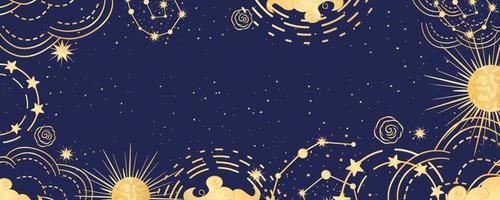sfondo astrologico celeste con costellazioni, stelle, sole e luna. astrologia mistica, spazio celeste con segni dorati. illustrazione vettoriale