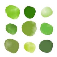 impostare i colori verdi della raccolta dei cerchi dell'acquerello. concetto ecologico con sfondo verde pittura ad acquerello per bio, vegano, ecologia, loghi e badge organici, etichetta, tag. disegno vettoriale
