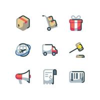 icona di spedizione e-commerce impostata con icone vettoriali di scatola e pacchetto