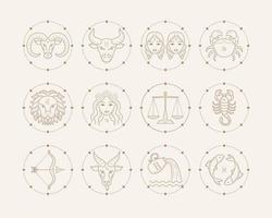 segni e simboli zodiacali. illustrazioni vettoriali di astrologia