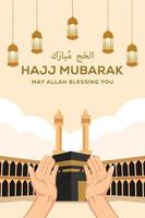 hajj mubarak design piatto banner verticale poster illustrazione vettore