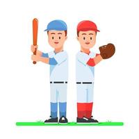 illustrazione di due persone che si atteggiavano a giocatori di baseball vettore