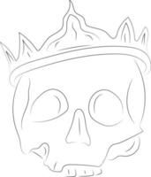 semplice schizzo disegnato a mano di un teschio che indossa una corona isolata vettore