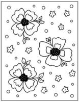 pagina da colorare per bambini. fiori primaverili scarabocchi disegnati a mano. illustrazione vettoriale in bianco e nero.