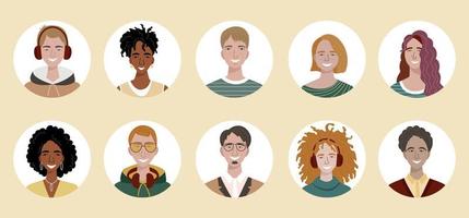 fascio di diversi avatar di adolescenti. set di ritratti di utenti colorati. vettore