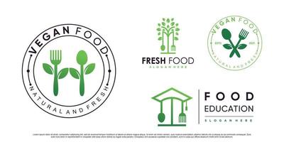 set di design del logo dell'icona del cibo vegano per ristorante o bar con elemento creativo vettore premium