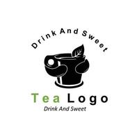 design del logo del tè, icona della bevanda vettoriale dalle foglie verdi, per la salute