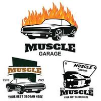 American muscle car logo vector.design vintage, vecchio stile o garage per auto d'epoca, negozio, riparazione e corse di restauro auto, concetto retrò vettore