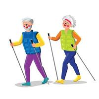 nordic walking esercizio coppia senior illustrazione vettoriale