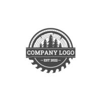 design del logo per la lavorazione del legno, pino, smerigliatrice, lama per o carpenteria vettore