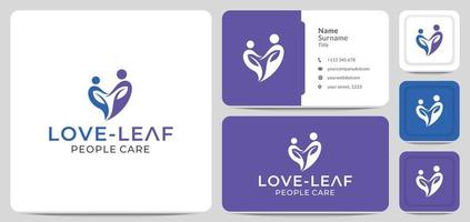 logo design cura amore, persone amano, amore foglia, icona logo vettoriale. per ospedale medico, clinica online vettore