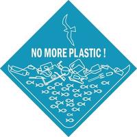 non più banner di concetto di parola in plastica. inquinamento ambientale, illustrazioni vettoriali isolate problema ecologico. idea di stampa per la protezione del pianeta. pesce che nuota nella clipart dell'immondizia