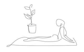 posa del cobra yoga. illustrazione di una linea di asana yoga. posa semplice di pilates di vettore