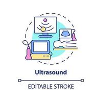 icona del concetto di ultrasuoni. tecnica di ricerca sul corpo. illustrazione di linea sottile di idea astratta di imaging diagnostico. disegno di contorno isolato. tratto modificabile. vettore