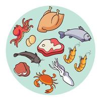 vettore carne e pesce che producono proteine