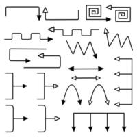 set di icone a forma di freccia nera. elementi disegnati a mano isolati su uno sfondo bianco. illustrazione vettoriale. vettore