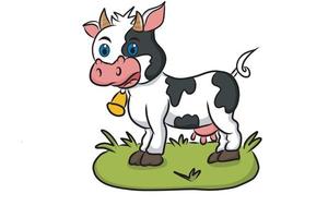 illustrazione della mucca del fumetto che sta sull'erba vettore