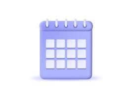 Icona del calendario blu 3d. concetto di pianificazione. illustrazione vettoriale. vettore