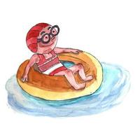 illustrazione disegnata a mano e pittura ad acquerello ragazzo sta giocando in spiaggia vettore