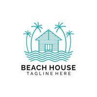design minimalista del logo della linea semplice della casa sulla spiaggia vettore