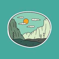 vista del parco nazionale di zion con cielo stellato in mono line art, design badge patch, design emblema, design t-shirt vettore