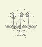 vista delle hawaii in mono line art, design patch badge, design emblema, design t-shirt vettore