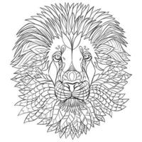 la testa di un leone con una grande criniera. colorazione meditativa di antistress. frecce, strisce, scale, linee. logo, stampa sulla maglia. sfondo per il testo vettore