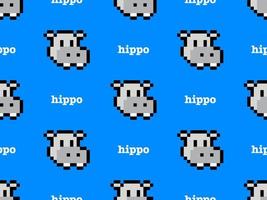 Ippopotamo personaggio dei cartoni animati senza cuciture su sfondo blu. stile pixel. vettore