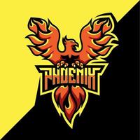 logo di gioco fenice. e design del logo sportivo. uccello di fuoco vettore