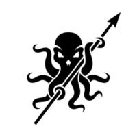 modello logo teschio kraken nero vettore