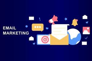 modello di email marketing. marketing digitale, e-commerce, social media marketing, posta commerciale, abbonamenti. concetto di illustrazione vettoriale per lo sviluppo di siti Web e dispositivi mobili. stile piatto minimalista.