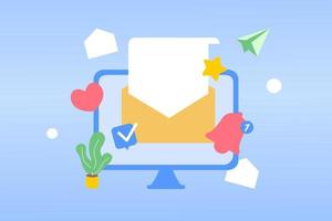 modello di email marketing. marketing digitale, e-commerce, social media marketing, posta commerciale, abbonamenti. concetto di illustrazione vettoriale per lo sviluppo di siti Web e dispositivi mobili. stile piatto minimalista.