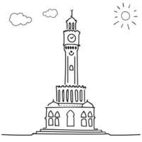 disegno della torre dell'orologio di izmir, turchia vettore
