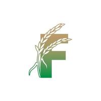 lettera f con modello di illustrazione dell'icona della pianta di riso vettore