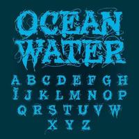 fonte d'acqua. alfabeto acquatico. gocce d'acqua abc. lettere bagnate vettore
