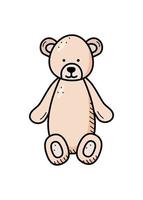 cartone animato peluche orsacchiotto. illustrazione vettoriale orsetto di peluche per bambini. stile scarabocchio.