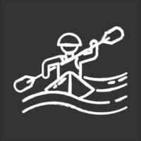 icona di gesso per kayak. canoa sport acquatici, sport subacqueo estremo. attività ricreative all'aperto e hobby. tempo libero rischioso e avventuroso. illustrazione di lavagna vettoriale isolata