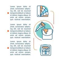 modello vettoriale della pagina dell'articolo di pittura d'interni. servizi di imbianchino. brochure, rivista, elemento di design opuscolo con icone lineari e caselle di testo. disegno di stampa. illustrazioni concettuali con spazio di testo