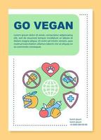 layout del modello di brochure di uno stile di vita sano. go vegano volantino motivazionale, opuscolo, design di stampa di volantini con illustrazioni lineari. layout di pagina vettoriali per riviste, relazioni annuali, manifesti pubblicitari