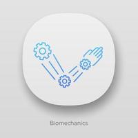 icona dell'app di biomeccanica. copiare i movimenti del corpo. braccio robotico. proprietà meccaniche dei sistemi biologici. bioingegneria. interfaccia utente ui ux. applicazioni web o mobili. illustrazioni vettoriali isolate