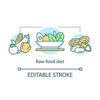 dieta di cibi crudi, icona del concetto di perdita di peso. illustrazione della linea sottile dell'idea di stile di vita vegano. alimentazione vegetariana. verdure biologiche, insalata e arachidi vettore isolato schema di disegno. tratto modificabile