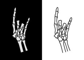 mano in bianco e nero dell'illustrazione di vettore di arte della linea del cranio umano. elemento rock per design di abbigliamento, poster, merchandising, band. vettore eps 10