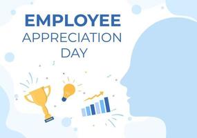 illustrazione del fumetto felice giorno dell'apprezzamento dei dipendenti per ringraziare o riconoscere i propri dipendenti con un ottimo lavoro o un trofeo in stile piatto vettore
