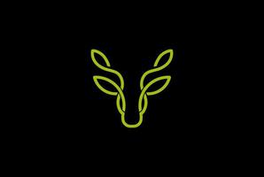 semplice e minimalista cervo antler alce cervo con disegno del logo del monogramma della linea dell'albero della pianta della foglia verde vettore