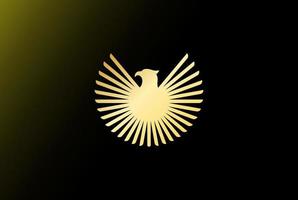 cerchio circolare dorato ala diffusa aquila falco falco sole logo design vettore