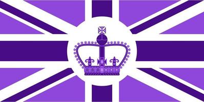 bandiera britannica in viola con emblema per il 70° anniversario della regina sul trono nel Regno Unito. poster con simbolo del giubileo di platino. modello o carta di banner viola vettore