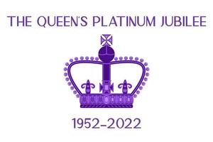 corona viola su sfondo bianco. giubileo di platino della regina 2022. 70° anniversario della famiglia reale e dello stendardo del trono vettore