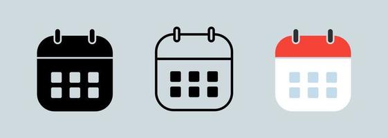 collezione di icone del calendario in stile di design diverso. Icona piana dell'icona del programma degli appuntamenti. vettore